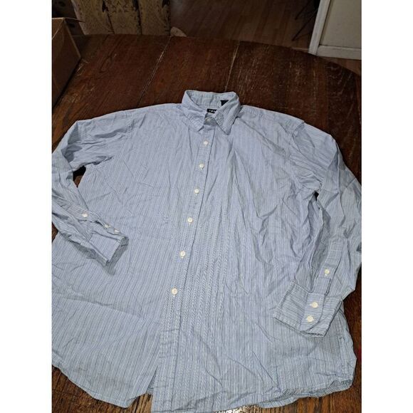 Large IZOD Blue White Long Sleeve Button Front Dress Shirt Cotton - Picture 1 of 3